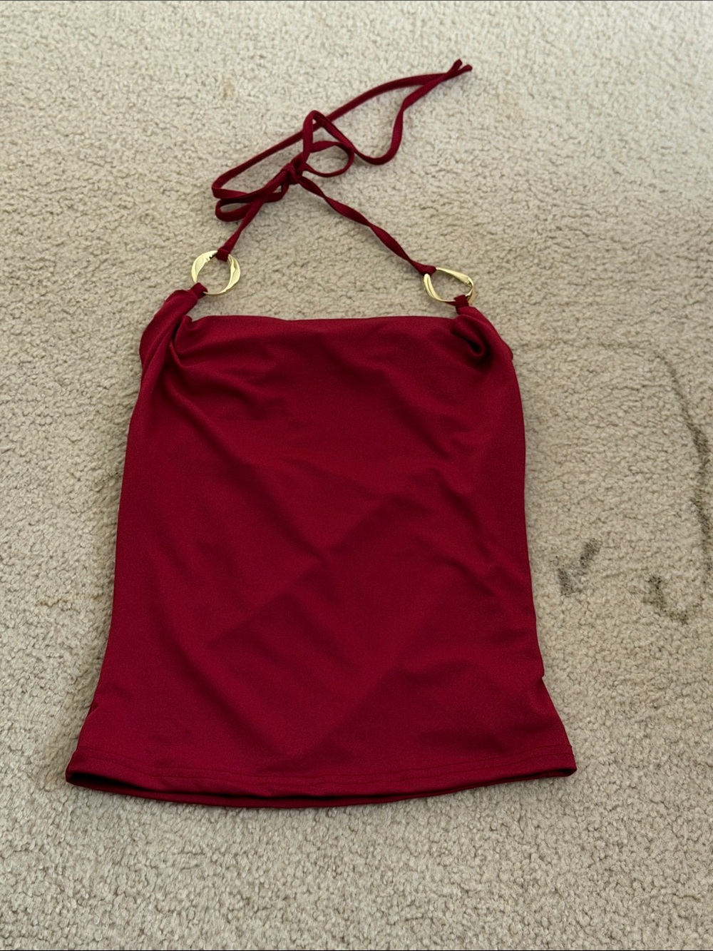 SHEIN Red Halter Tube Top with Gold Rings